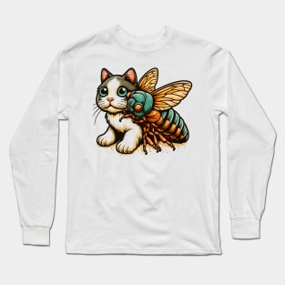 FUNNY CAT AND CICADAS 2024 DESIGN FOR GIRL AND BOY KIDS Long Sleeve T-Shirt